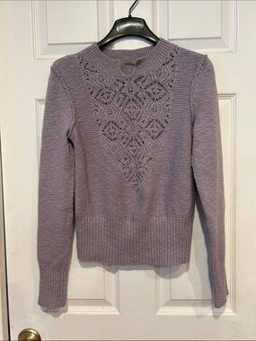 Free People Lavender Crewneck Lace Panel Sweater